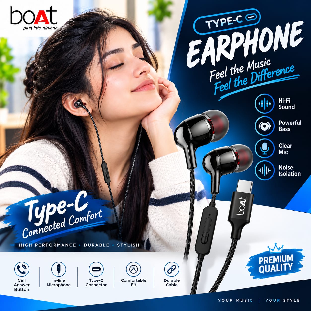 boAt Type-C Earphone – Hi-Fi Sound & Powerful Bass