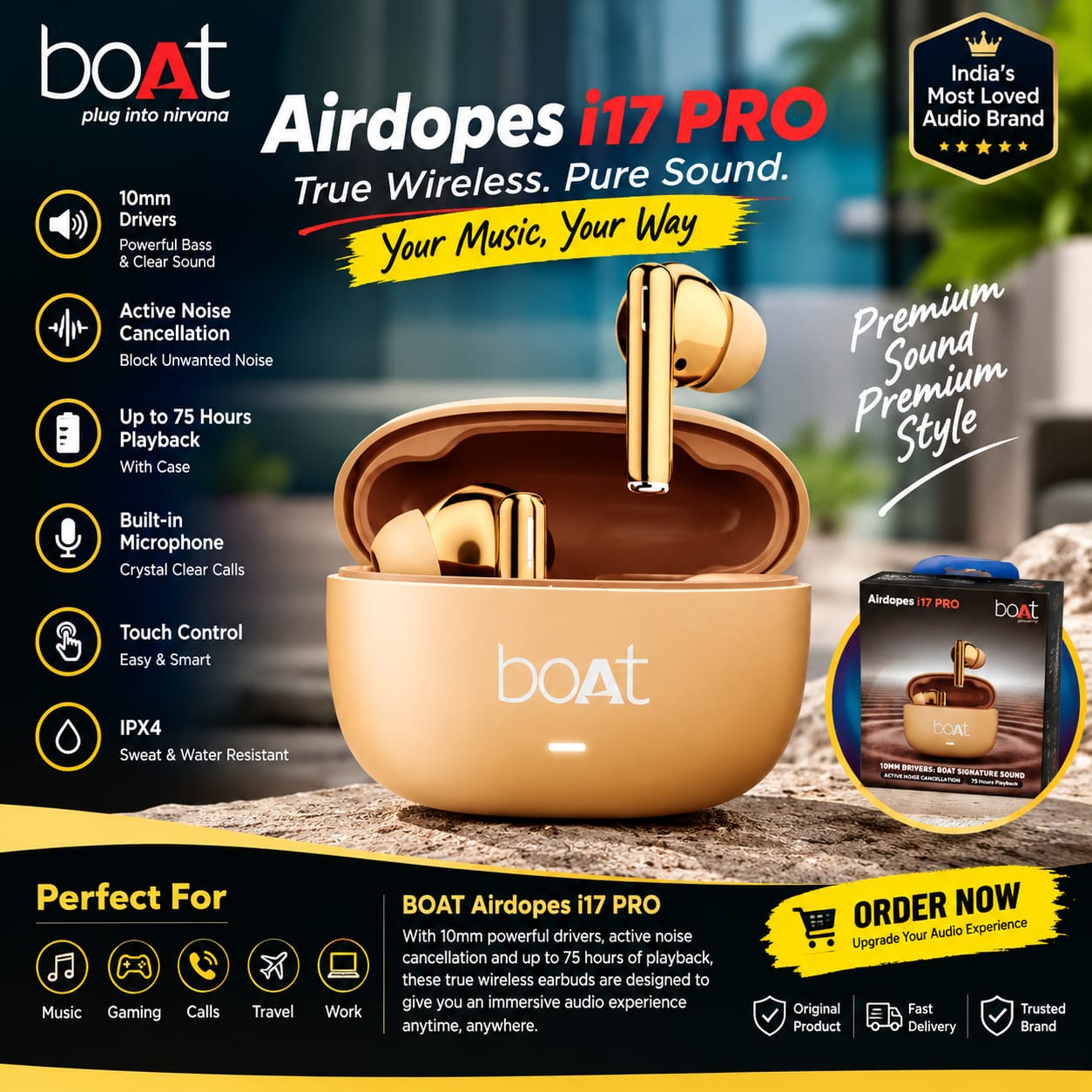 boAt Airdopes i17 PRO TWS Earbuds – 10mm Drivers, Active Noise Cancellation & Up to 75 Hours Playback